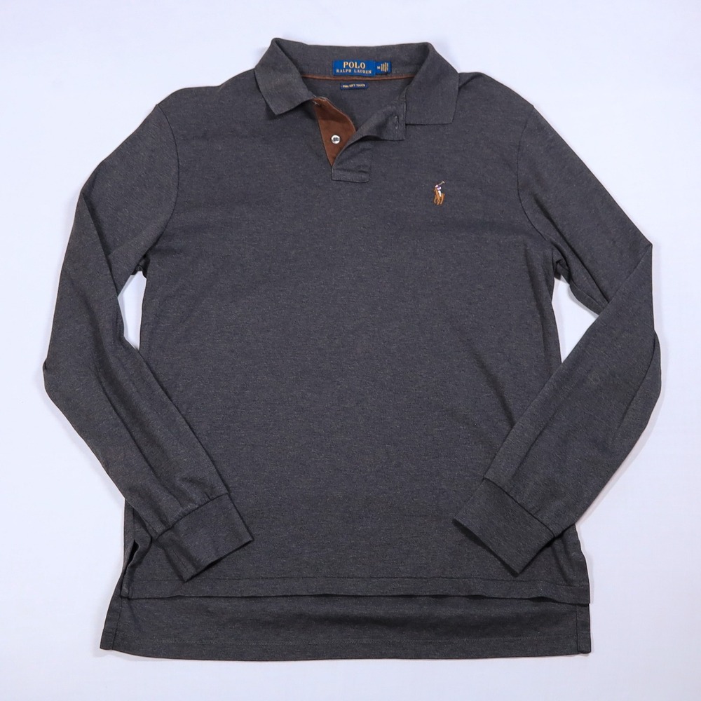 Polo Ralph Lauren Long Sleeve Polo Mens M Charcoal Gray Pima Soft Touch Suede